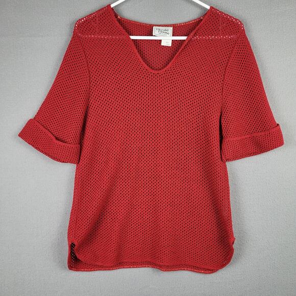 Vintage Herald House Size L Loose Knit Sweater Top Red Coastal Beach Made In USA - Picture 1 of 7